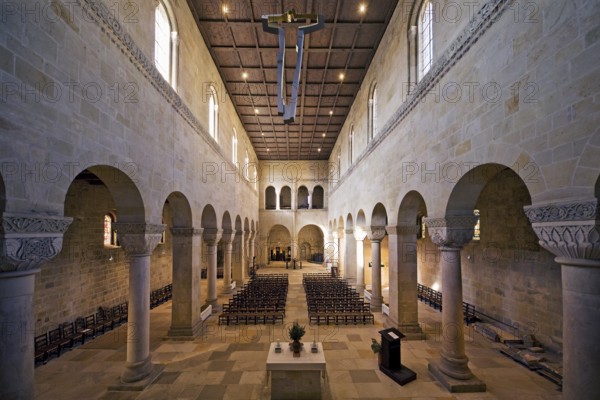 Interior view with nave, Collegiate Church of St Servatius, UNESCO World Heritage Site, Quedlinburg, Saxony-Anhalt, Germany, Europe