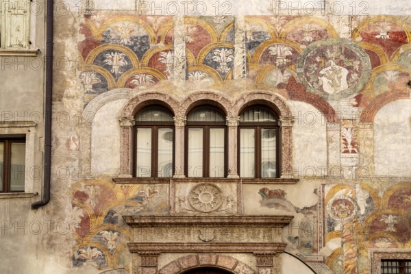 The painted façade of the Palazzo Quetta - Alberti Colico palace in Trento, Trentino, Italy, Europe