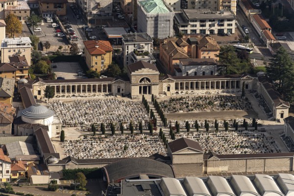 The monumental cemetery Cimitero Monumentale di Trento seen from above, Trento, Trentino, Italy, Europe