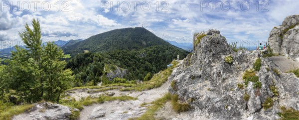 View from the summit of Nockstein to Gaisberg, Osterhorngruppe, Flachgau, Land Salzburg, Austria, Europe