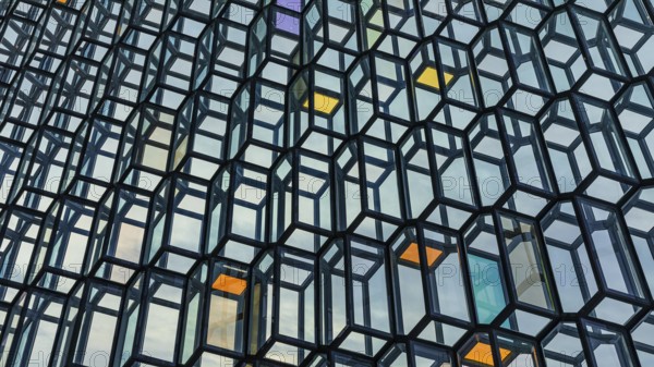 Glass facade of the Harpa Concert Hall and Congress Centre, interior view, Reykjavik, Reykjanes Peninsula, Sudurnes, Iceland, Europe