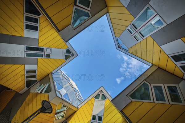 ROTTERDAM, NETHERLANDS, MAY 11, 2017: Cube houses, innovative cube-shaped houses designed by architect Piet Blom with idea to optimize space in Rotterdam, Netherlands now became a tourist attraction