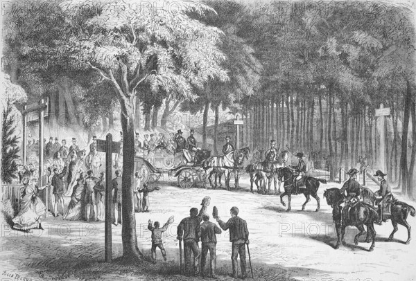 Stay of the courtly society in the summer of 1869 in Fontainebleau, France, Historical, digitally restored reproduction of an original from the 19th century, exact original date unknown, Europe