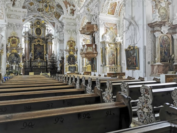 Interior of the collegiate church of Speinshart Monastery, abbey of the Premonstratensian Order, Neustadt an der Waldnaab district, Upper Palatinate, Bavaria, Germany, Europe