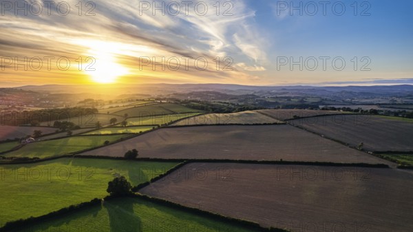 Sunset over Devon Fields, Berry Pomeroy, England, United Kingdom, Europe