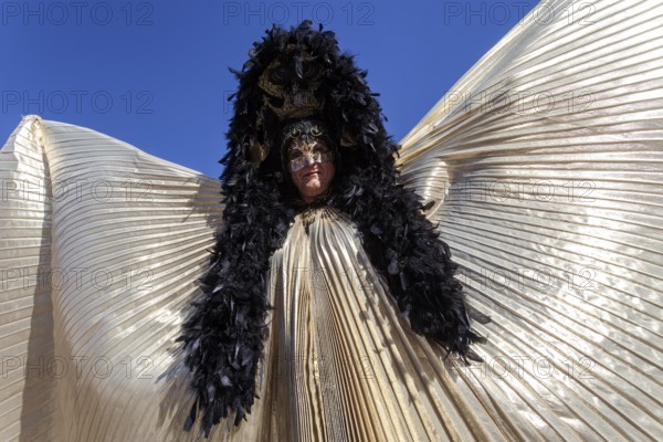 Venetian carnival mask and costume at the Venetian fair on the historic market square, Ludwigsburg, Baden-Württemberg, Germany, Europe