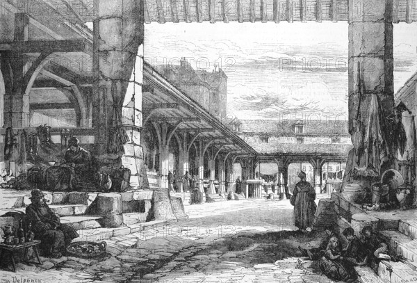 The former calf market, calf hall, Halle aux Veaux, in Paris in 1869, France, Historic, digitally restored reproduction of an original 19th century artwork, exact original date unknown, Europe