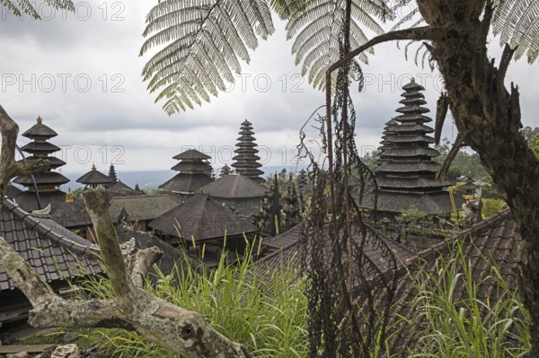 Pura Besakih, largest and holiest temple of Hindu religion in Bali on the slopes of Mount Agung, volcano in eastern Bali, Indonesia, Asia