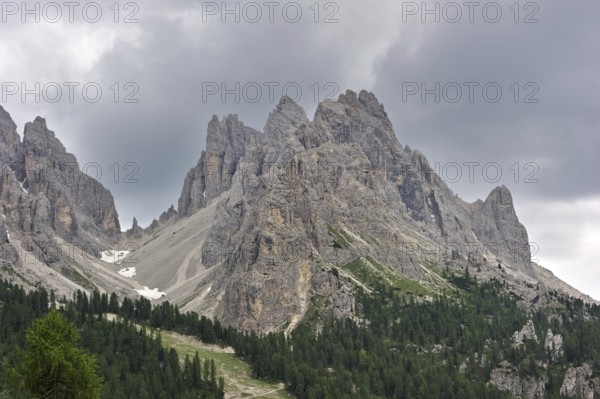 The mountain range Gruppo dei Cadini di Misurina in the Dolomites, Italy, Europe
