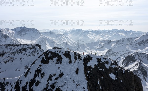 Sulzkogel, aerial view, peaks and mountains in winter, Sellraintal, Kühtai, Tyrol, Austria, Europe