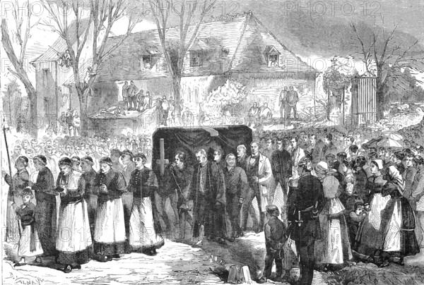 Burial, day of the funeral of Pierre-Antoine Berryer (4 January 1790) (29 November 1868), French lawyer and politician, in Augerville, France, Historic, digitally restored reproduction of an original 19th-century master copy, exact original date unknown, Europe
