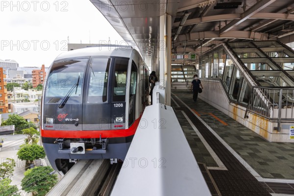 Okinawa Monorail train of the local monorail system in Naha, Japan, Asia