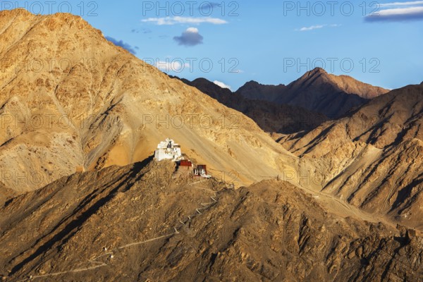 Namgyal Tsemo gompa (Tibetan Buddhist monastery) and ruins of Namgyal Tsemo fort. Leh, Ladakh, India, Asia