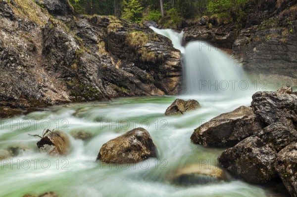 Cascade of Kuhfluchtwasserfall. Long exposure for motion blur. Farchant, Garmisch-Partenkirchen, Bavaria, Germany, Europe
