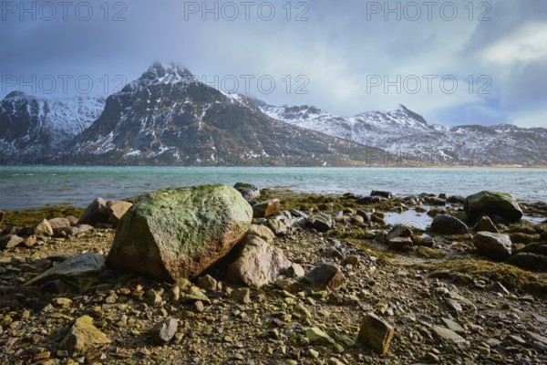 Norwegian fjord at Lofoten islands, Norway, Europe
