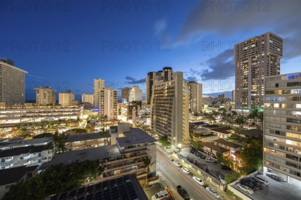 Nohanani Street in the evening light, Waikiki, Honolulu, Oahu, Hawaii, USA, North America
