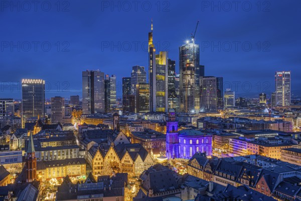 St Paul's Church in Frankfurt am Main will be illuminated in blue on 10 December 2023, International Human Rights Day. This commemorates the declaration of the UN Human Rights Charter of 10 December 1948, Römerberg, Frankfurt am Main, Hesse, Germany, Europe