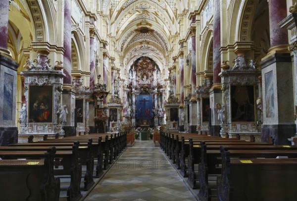 View of the high altar, Former abbey church, monastery church of the former Cistercian abbey of Ebrach, Bamberg district, Upper Franconia, Bavaria, Germany, Europe