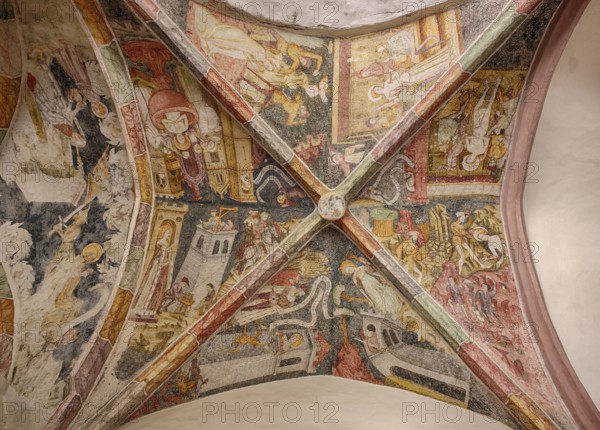 Cloister with frescoes, Augustinian canons' monastery, Neustift monastery, also monastery, Vahrn near Brixen, Bressanone, South Tyrol, Italy, Europe