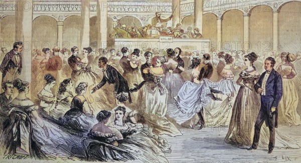The Annual Domestic Servants' Ball, 1869, Paris, France, Historic, digitally restored reproduction of a 19th century original, exact original date unknown, Europe