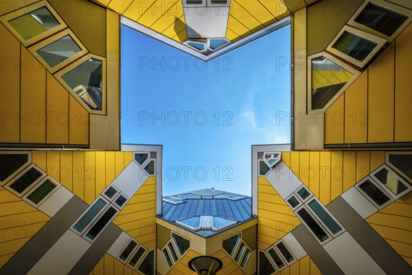 ROTTERDAM, NETHERLANDS, MAY 11, 2017: Cube houses, innovative cube-shaped houses designed by architect Piet Blom with idea to optimize space in Rotterdam, Netherlands now became a tourist attraction