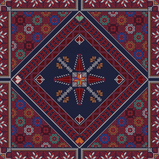 Decorative Palestinian seamless pattern in colors, traditional Tatreez embroidery, vector illustration