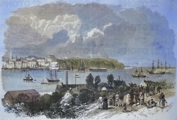 View of the Bay of Kiel in 1869, Schleswig Holstein, Germany, Historic, digitally restored reproduction of a 19th century original, exact original date unknown, Europe