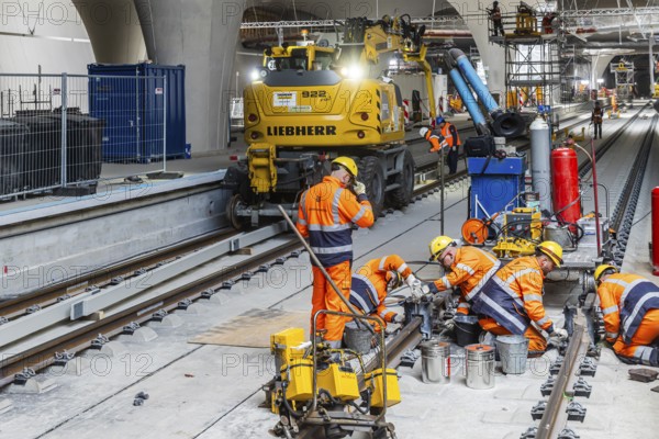 The last rails are being welded at the new main station. All the rails are now in place between Feuerbach and Wendlingen. The last gaps between the rails have been closed using the Thermit welding process. The infrastructure project is scheduled to go online at the end of 2026. Deutsche Bahn estimates the total cost of Stuttgart 21 at around eleven billion euros. Stuttgart, Baden-Württemberg, Germany, Europe