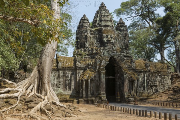 Tor tor with huge faces to Angkor Thom, Angkor Wat, Angkor, UNESCO World Heritage Site, Siem Reap, Cambodia, Indochina, Southeast Asia, Asia