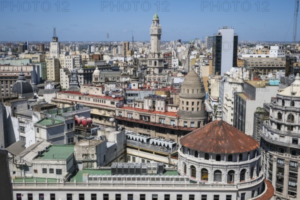 Buenos Aires, Argentina, view from the Mirador Guemes Gallery in the pedestrian zone Florida in the city centre not far from the Plaza de Mayo. Centre: the tower of the municipal administration at the Plaza de Mayo, South America