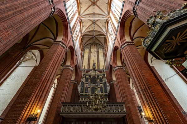 Interior and organ of St Nicholas' Church in the Hanseatic city of Wismar, Mecklenburg-Western Pomerania, Germany, Europe