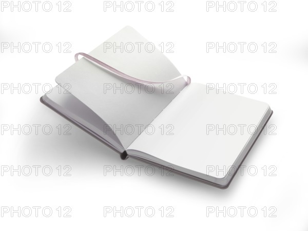 Book, consisting of blank pages in front of a white background, studio shot