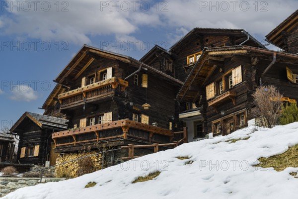 Old wooden farmhouses, mountain village of Ayer, Val d'Anniviers, Valais Alps, Canton Valais, Switzerland, Europe