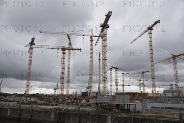 Europe Germany Hanseatic City of Hamburg new HafenCity, Elbtower 2021 construction site, construction cranes, Federal Republic of Germany