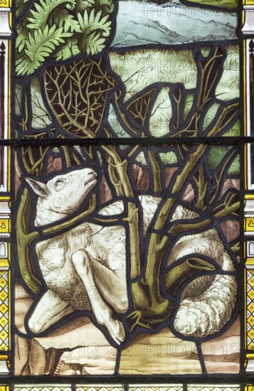 Village parish church of Saint Mary, Kingston Deverill, Somerset, England, UK stained glass memorial window