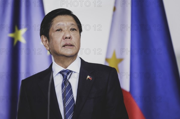 Ferdinand Marcos Jr, President of the Philippines, speaks to the media after a joint meeting with Olaf Scholz (not pictured), German Chancellor, in Berlin, 12 March 2024