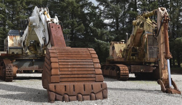 Old chain excavator, excavator on a building site, Denmark, Europe