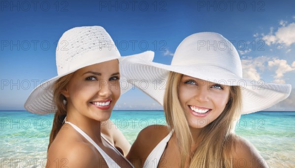 Two young woman on the beach in the Caribbean, Studio