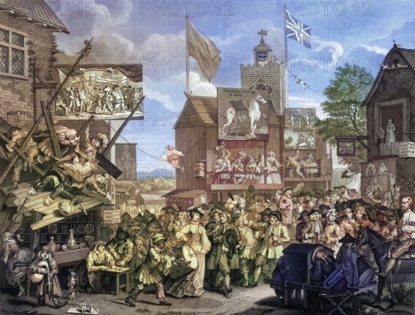 Southwark Fair Engraved by T Phillibronm after Hogarth from The Works of Hogarth published London 1833, Historic, digitally restored reproduction from a 19th century original, Record date not stated