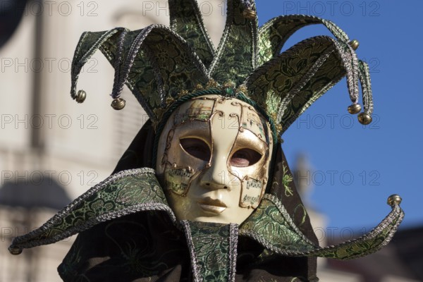 Venetian carnival mask and costumes at the Venetian fair on the historic market square, Ludwigsburg, Baden-Württemberg, Germany, Europe