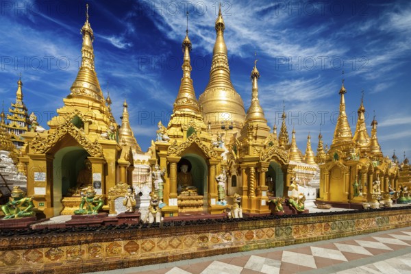 Myanmer famous sacred place and tourist attraction landmark, Shwedagon Paya pagoda. Yangon, Myanmar, Asia