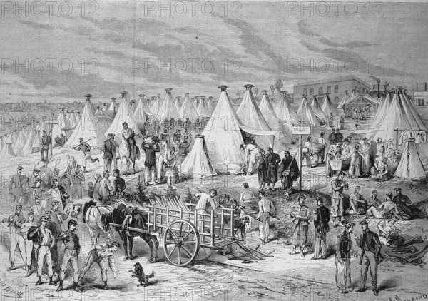 The Camp of Saint Maur, Camp of the Guards and the Military Police of the French Army, 1869, France, Historic, digitally restored reproduction of an original 19th century painting, exact original date unknown, Europe
