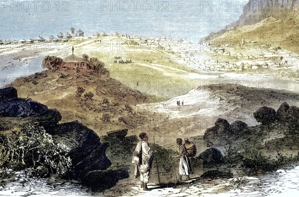 Hintalo, also called Antalo, was the administrative centre of Enderta's historical Werda of Gabat Melash, a small town in the Debub Misraqawi zone in the Tigray region of Abyssinia, 1869, now Ethiopia, Historical, digitally restored reproduction of a 19th century original
