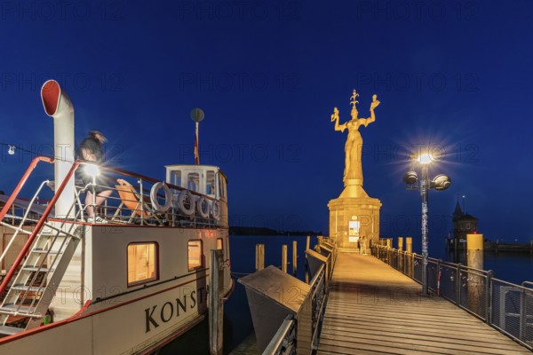 Restaurant on the historic ferry Constance and Imperia in the harbour, Constance, Lake Constance, Baden-Württemberg, Germany, Europe