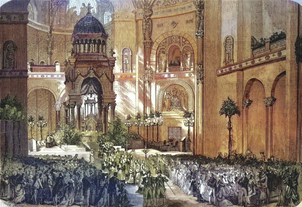 Inauguration of the Saint Augustin Church in 1871, The parish church of St-Augustin in Paris is considered to be the first church with an iron construction, France, Historic, digitally restored reproduction of an original 19th century artwork, exact original date unknown, Europe