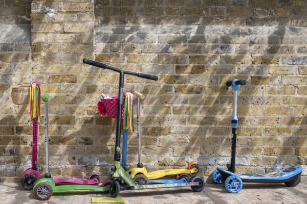 Coloured scooters, London, England, Great Britain