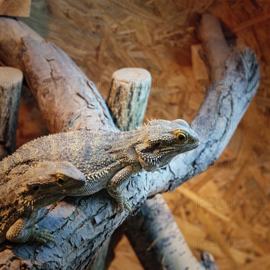 Two central bearded dragons (Pogona vitticeps), captive, butterfly house, butterfly farm, Trassenheide seaside resort, Usedom, Germany, Europe