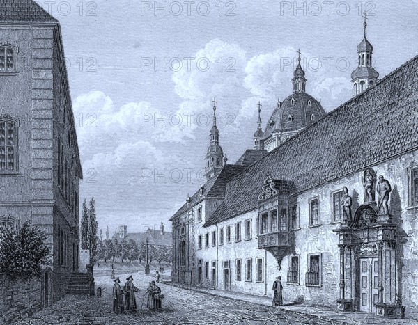 Seminary and library in Fulda, Hesse, Germany, ca 1850, Historical, digitally restored reproduction of a 19th century original, exact date unknown, Europe