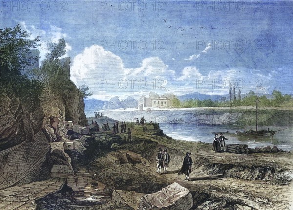 New excavations on the banks of the Tiber, marble depot from the ancient Roman city, 1968, Rome, Italy, Historical, digitally restored reproduction of an original 19th century master, exact original date unknown, Europe