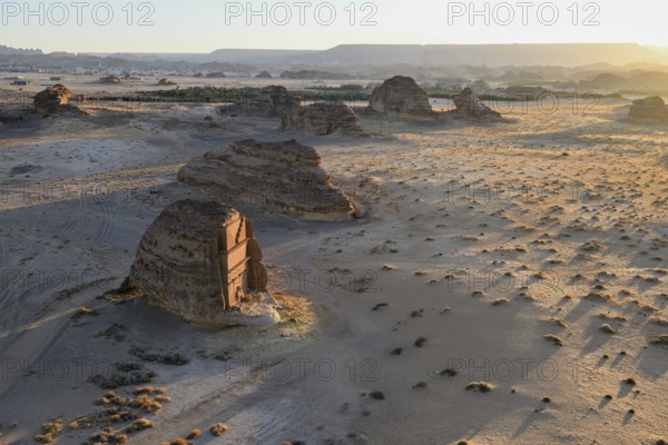Qasr Al-Farid, 2000 year old tomb of the Nabataeans, blue hour, Hegra or Madain Salih, AlUla region, Medina province, Saudi Arabia, Arabian Peninsula, Asia